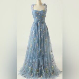 Brand new ZAPAKA vintage spring floral dusty blue prom dress